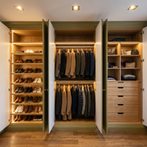 Внутренняя организация встроенного шкафа для прихожей